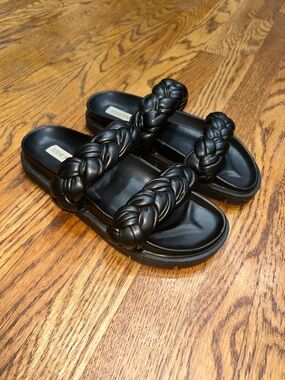 Steve Madden Black Braided Double-Strap Platform Slides